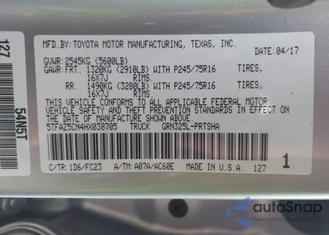 2017 Toyota Tacoma Sr5 V6 z USA, uszkodzony, nr VIN 5TFAZ5CN4HX038705